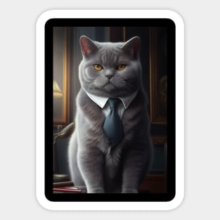 Adorable Cat In A Suit - Cute British Shorthair Print Art for Cat Lovers Sticker